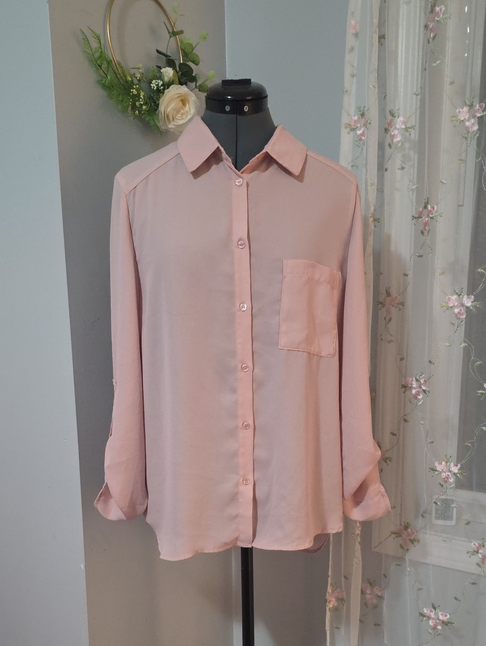 Beautiful, classic long-sleeve button-down blouse from Love Tree.